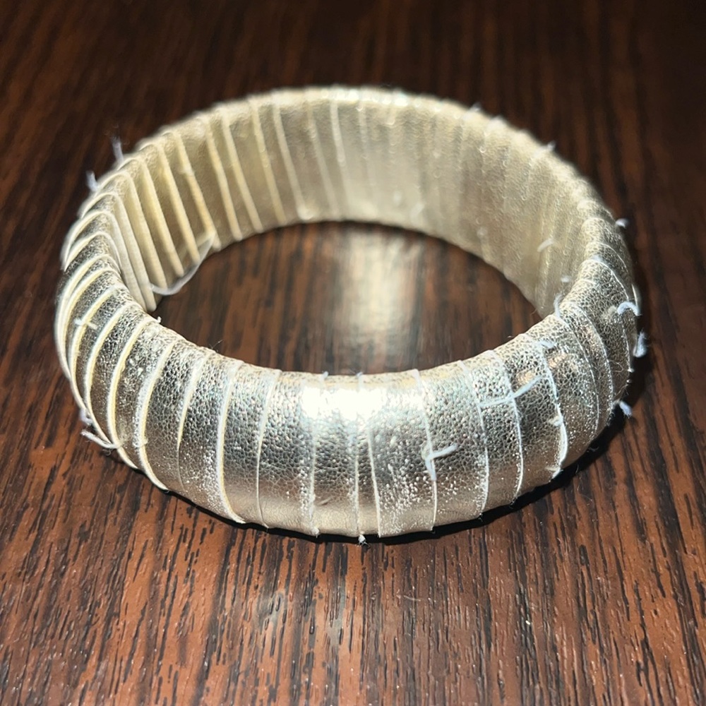 Wooden Bracelet Wrapped in Faux Gold Leather